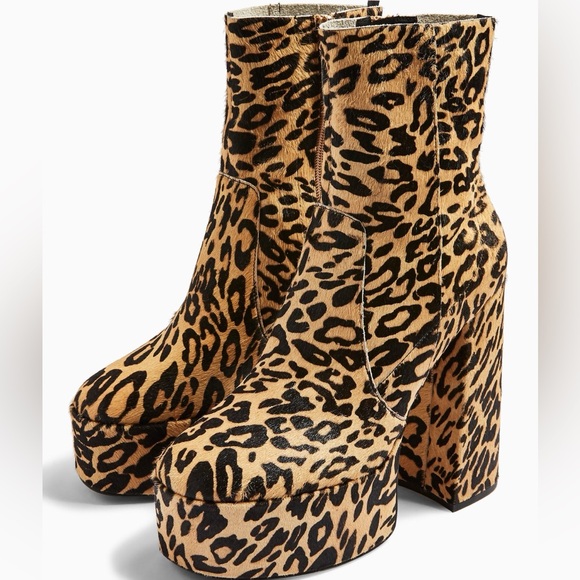 Topshop Leopard Print Platform Boots - Picture 1 of 6